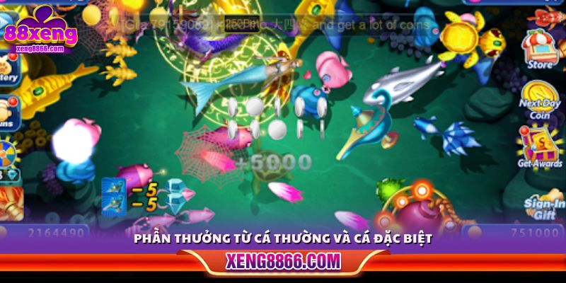 Giá trị phần thưởng khi tiêu diệt cá thường và cá hiếm 